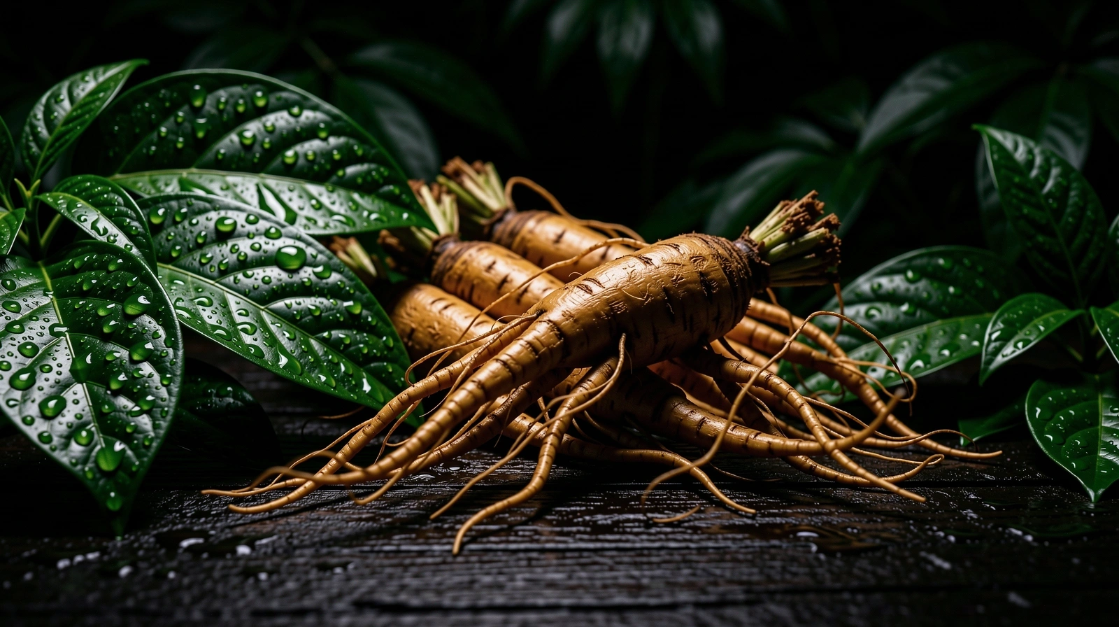 Indonesian botanical roots in dark studio lighting